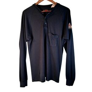 Bulwark FR Henley Shirt Med Blue CAT 2 CAL Flame Resistant HRC ARC Rated Mens